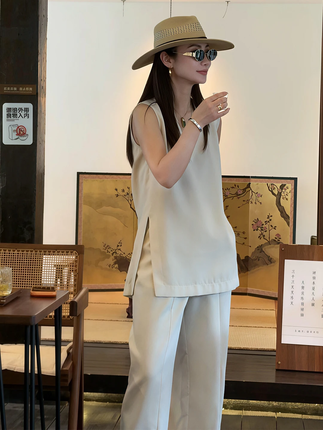 Summer Slimming Sleeveless Vest Set Women's High Waist Wide Leg Pants Two Piece Suite Casual Commute Fashion Trend Minimalist