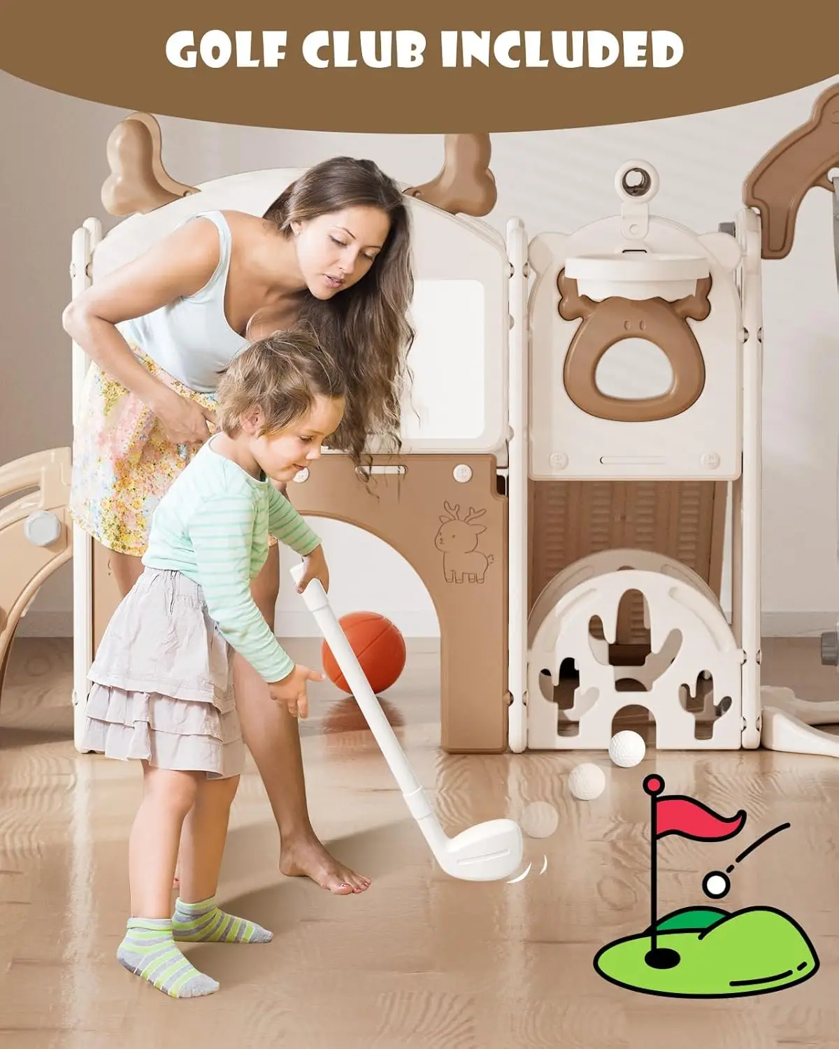 13-in-1 Toddler Slide and Swing Set, Kids Slide for Toddlers Age 1+, Toddler Outdoor Playset New Upgrade with Golf Set, Basketba