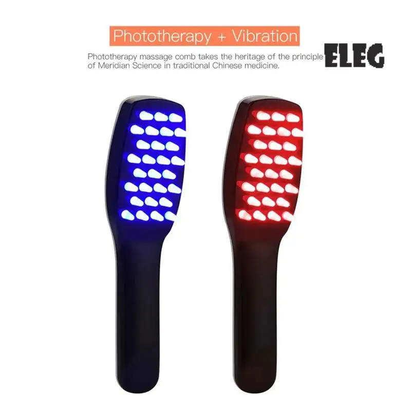 ELEG-3 In 1 Phototherapy LED Massage Comb Vibrating Head Massager Brush Rechargeable Scalp Anti Hair Loss Relieve Hair Growth Du