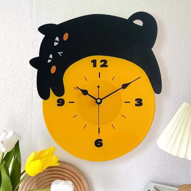 INS-style cute cartoon cat silent clock for living room and bedroom home decoration wall clock acrylic creative hanging clock