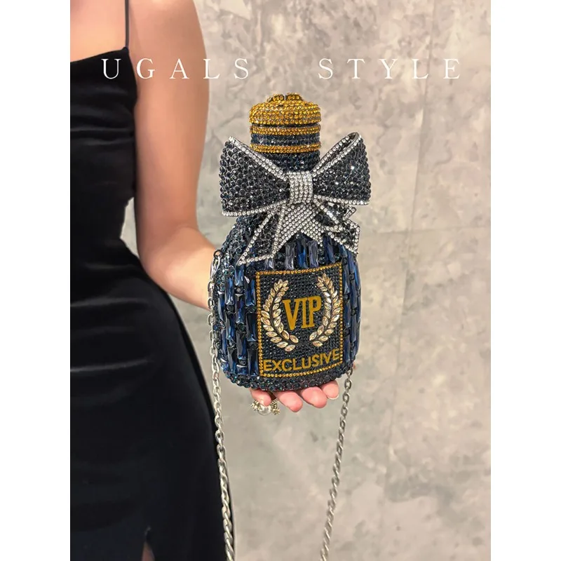 European and American fashion crystal wine shape, diamond-encrusted, shiny and ineffective, dinner bag, one shoulder hand