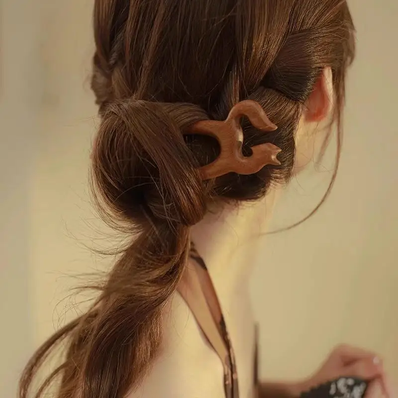 Wooden Hair Stick U-Shaped Hair Fork Cat Butterfly Chinese Style Fashion Hairpin Headwear Girl Hair Accessories image 2