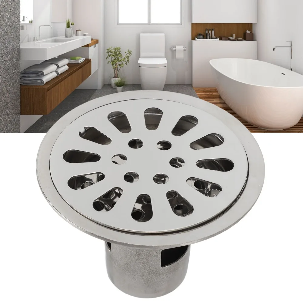 3.54 Inch Diameter Floor Drain Deep Water Seal 304 Stainless Steel Shower Drain Round Shape Anti-Clog Shower Floor Drain
