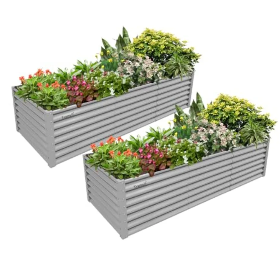 

Комплект из 2 оцинкованных прямоугольных металлических грядок 8x3x2 фута для сада, бездонный контейнер для овощей, цветов, трав