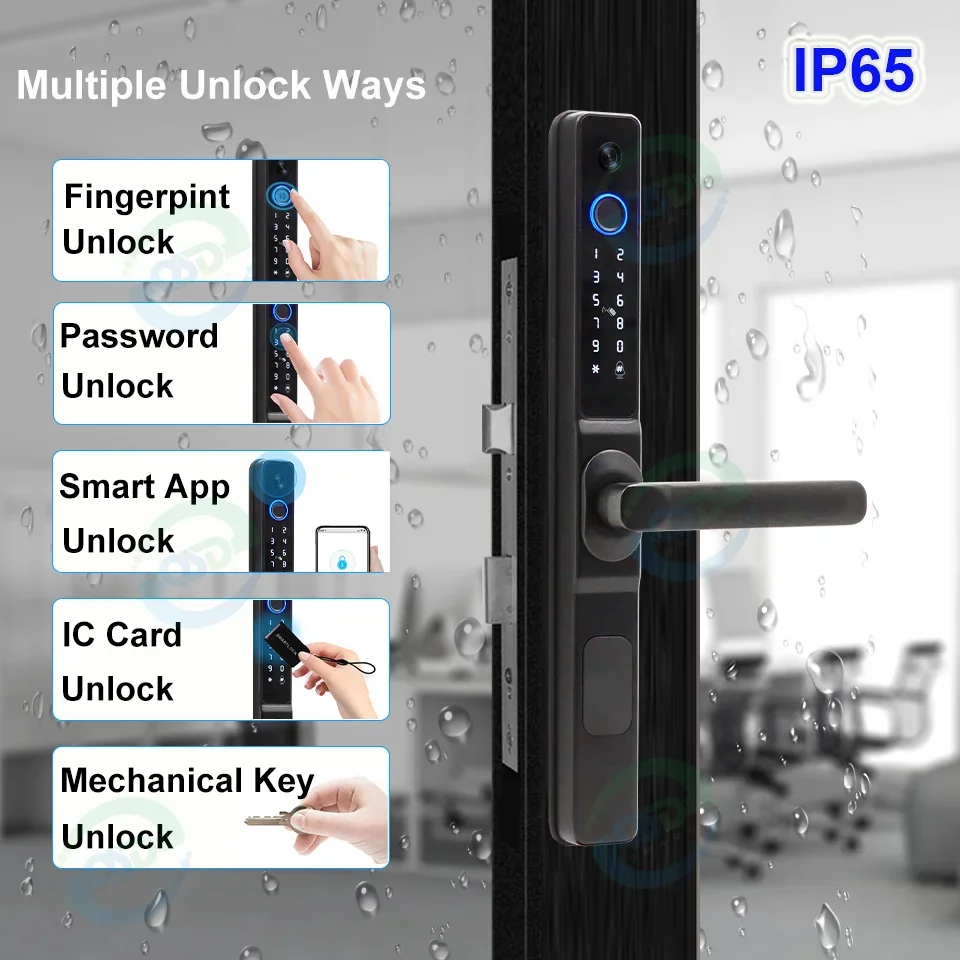 Intelligenter digitaler Viewer Tuya APP WiFi Türschloss Aluminium Schiebesicherheit Fingerabdruckgriff Smart Lock mit Kamera