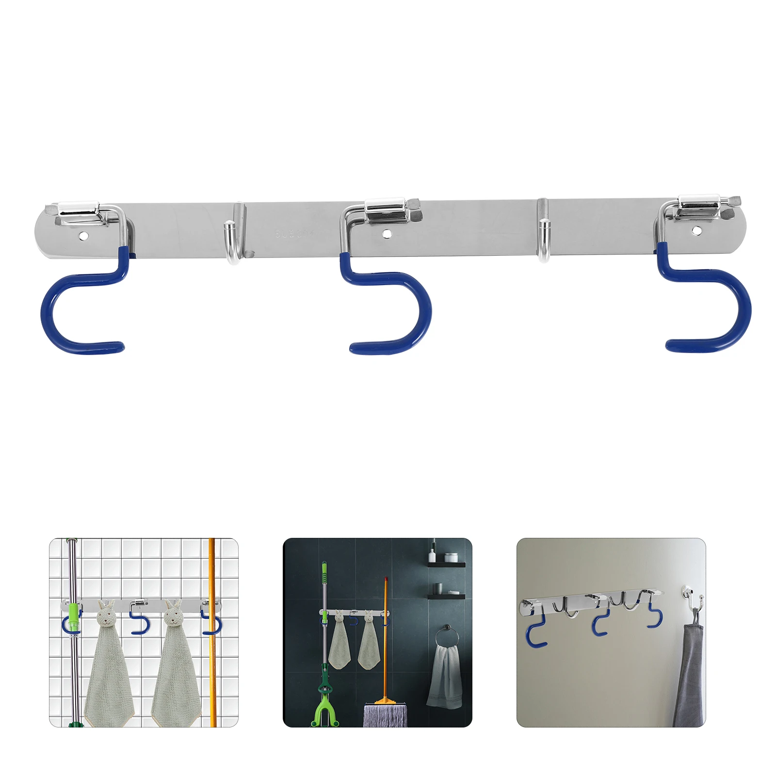 

Stainless Steel Mop S-Type Hook Holder Durable Heavy-Duty Wall-Mounted Mop Storage Organizer for Bathroom Kitchen Living Room