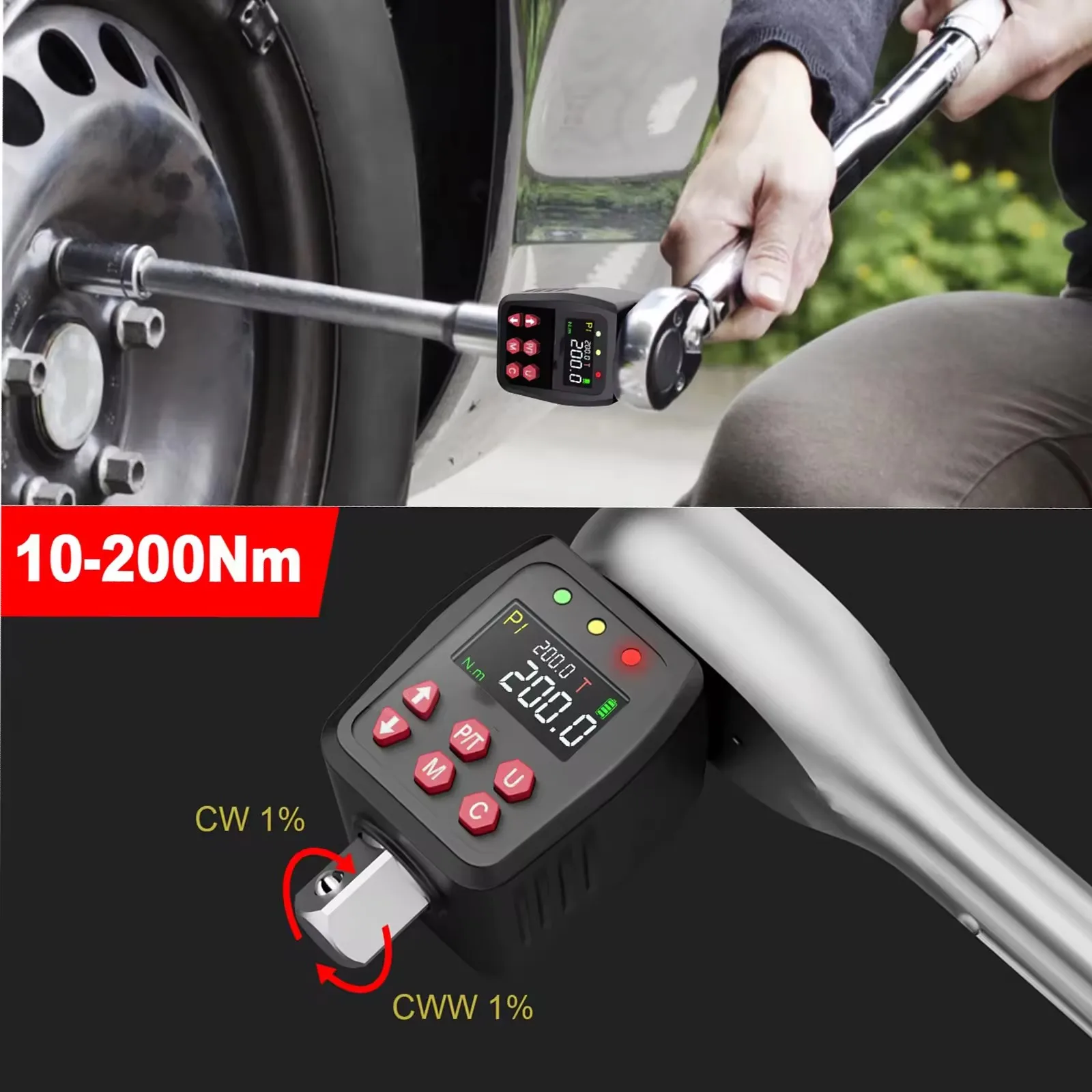 1/2'' Digital Torque Adapter with 12.5-250.8 Ft-lb/17-340 Nm Range and Data Storage Digital torque wrench