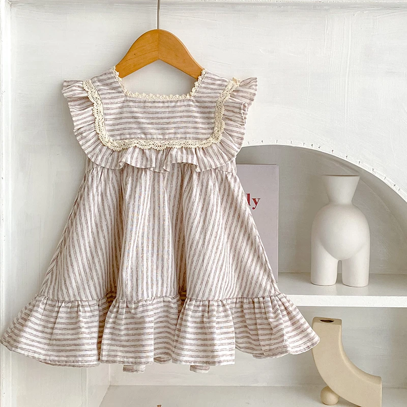 Sisters Clothes Kids Party Dress Toddler Baby Girl Romper Sleeveless Cotton Stripe Summer Baby Girls Princess Dress Korean Style