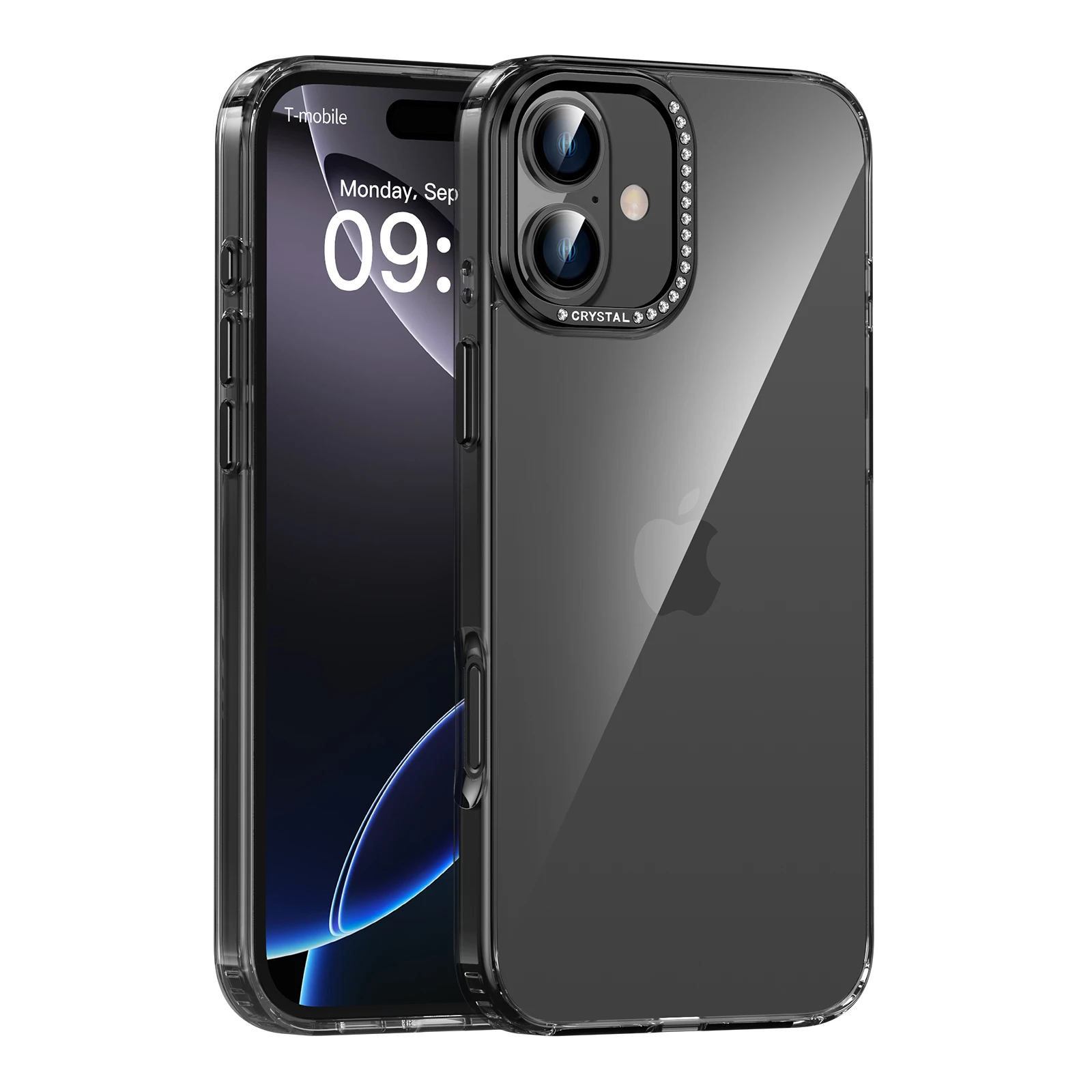

For iPhone 16 and 16 Pro Plus Max Case Clear Crystal Anti-Fingerprint Shinny Metal Diamond-encrusted Lens Frame Protection Cover