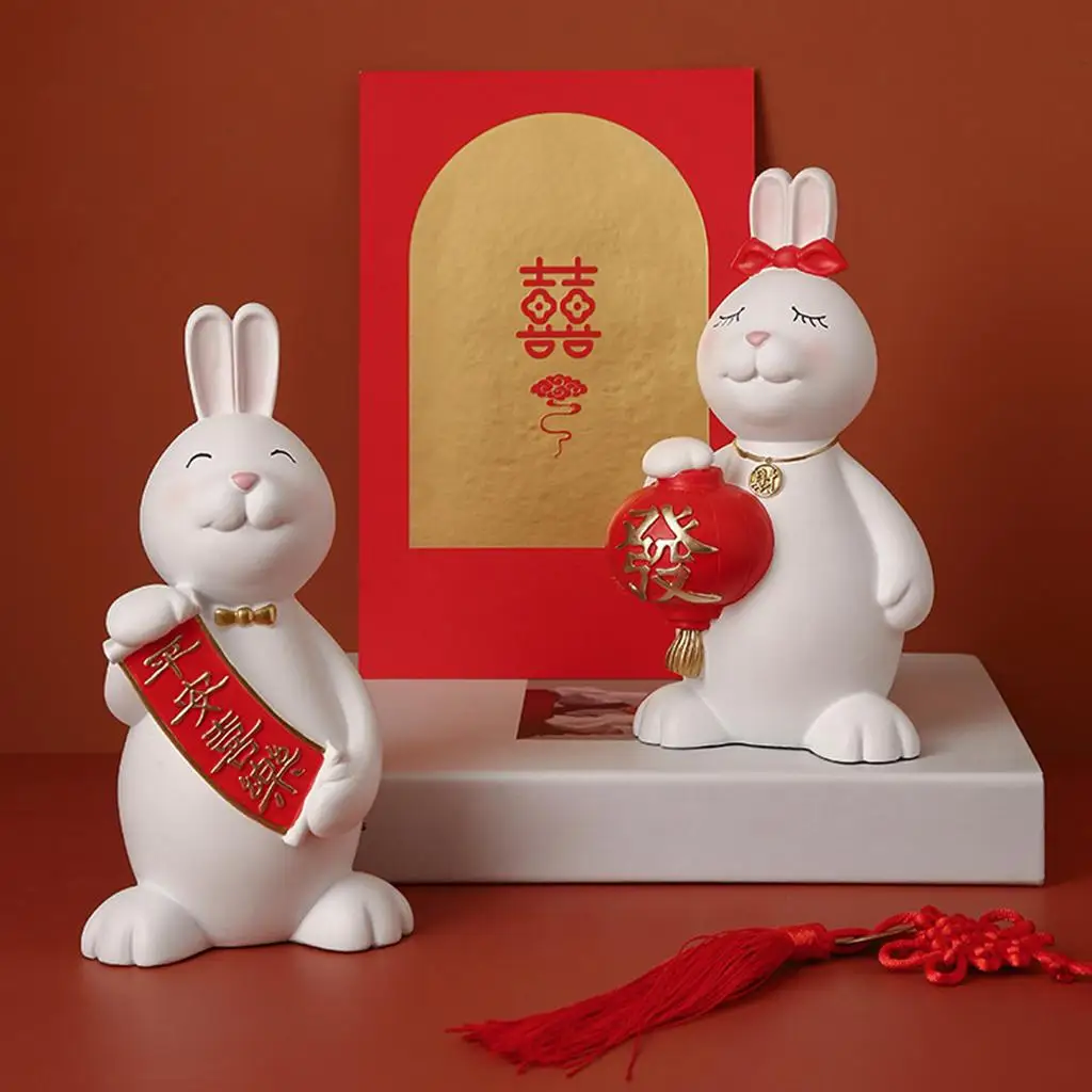 Chic Bunny Figurines, Art Crafts Ornaments Bunny Statues, Rabbit Sculpture for Decor Stand