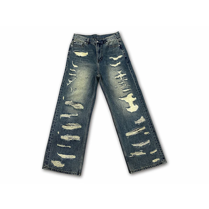 NIGO Men's Retro Devastation Old Straight Jeans Spring And Summer Trend Loose Casual Pants #NGTOP11962