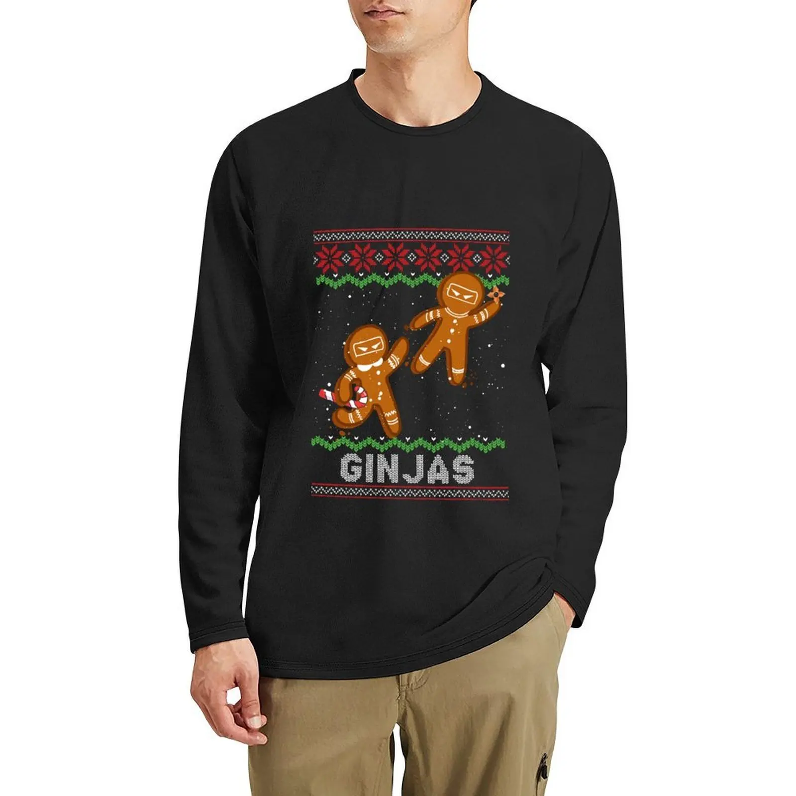 

Ginjas gingerbread ninjas funny ugly christmas Long T-Shirt Blouse shirts graphic tees mens t shirts