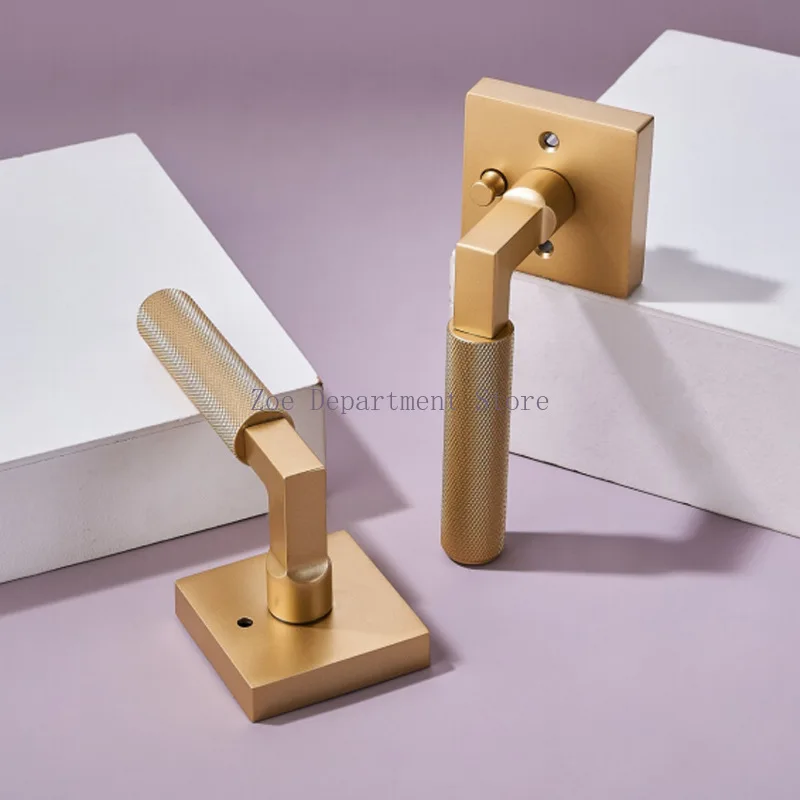 Simple Knurled Handle Privacy Door Lock Keyless Bathroom Door Handle Single Bathroom Golden Channel Lock Doorknob Interior Doors