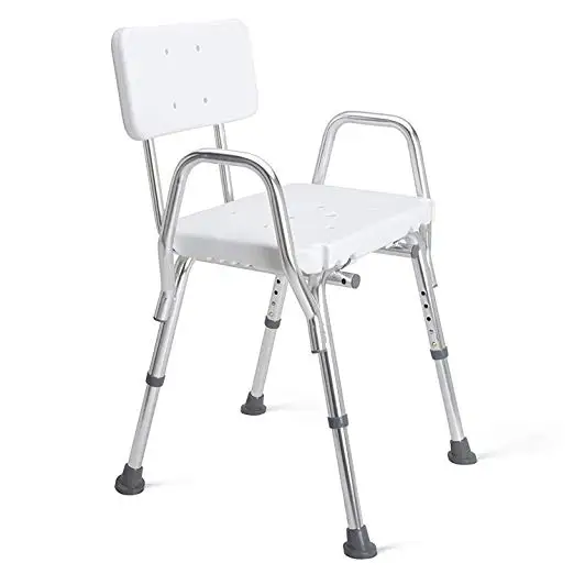 Tub and Shower Chair with Removable Back Rest, Adjustable Seat and Arms, White