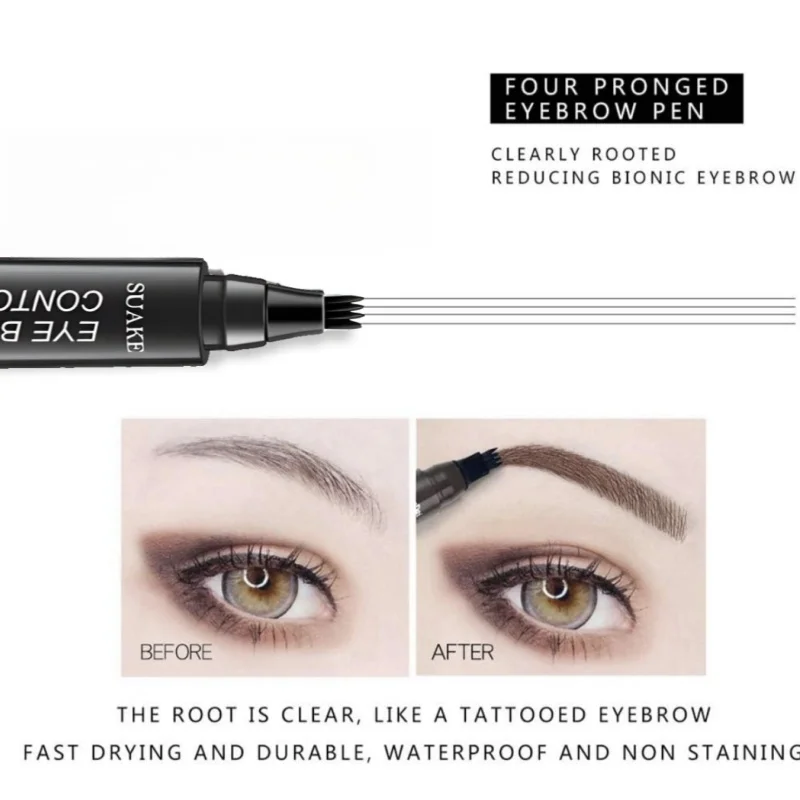 Caneta de sobrancelha microblading 4d, 4 garfos, ponta, lápis de tatuagem de sobrancelha, longa duração, esboço fino, líquido, maquiagem de sobrancelha