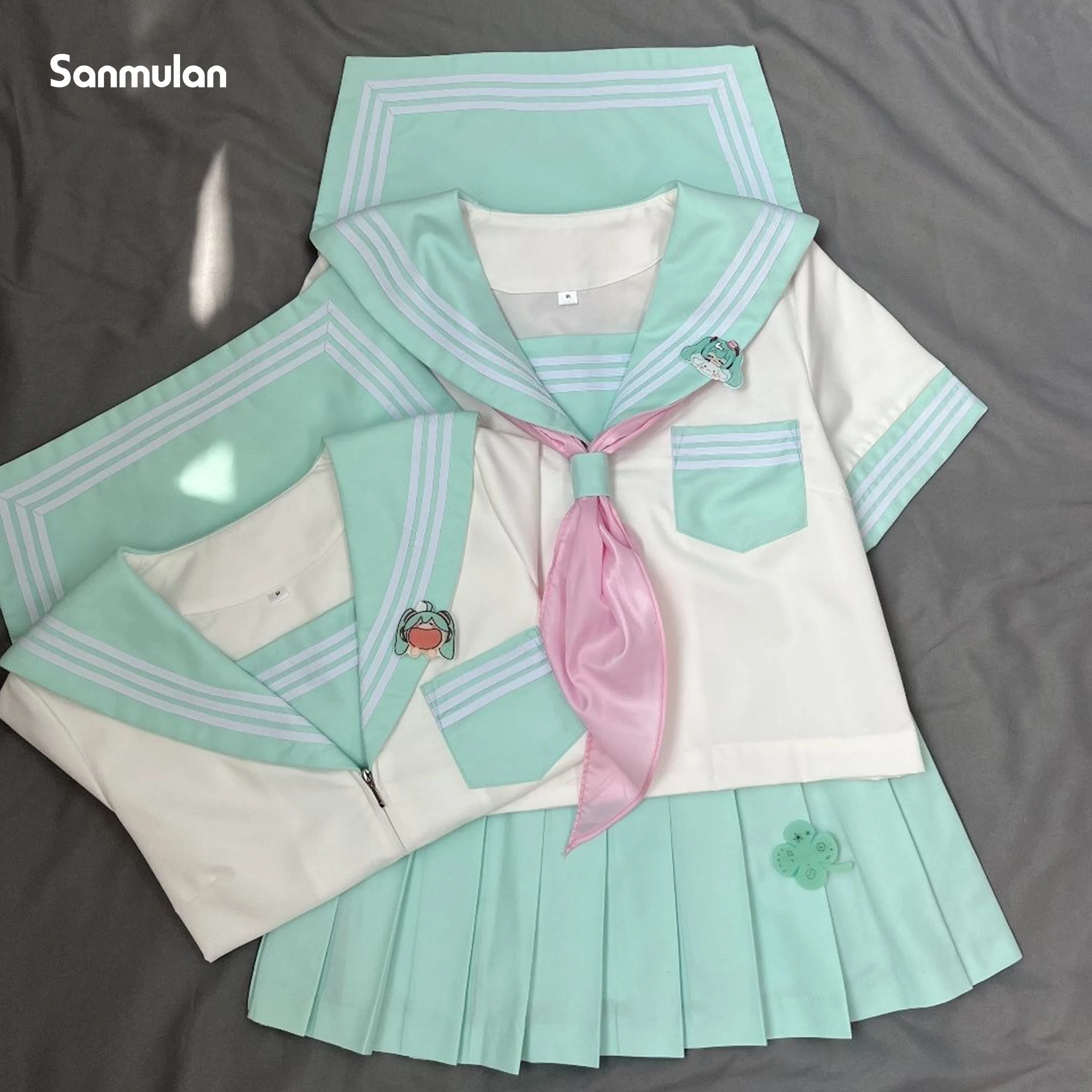 Authentiek Japans en Koreaans JK Sailor Uniform Groen JK Academy Student Uniform Set met lange en korte mouwen College Style Cos