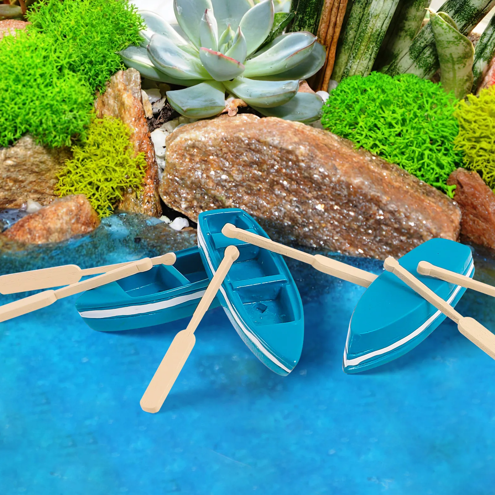 

6Set Cartoon Resin Boat Paddles Decoration Landscape Simulation Ocean Beach Scene for Table Car Office Bedroom