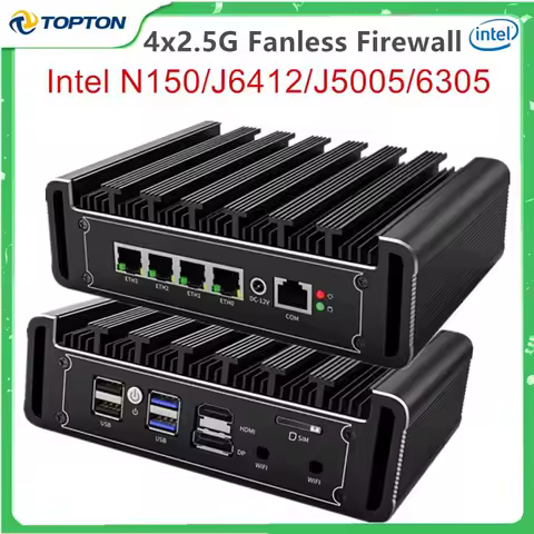 NEW Topton 4x 2.5G LAN Fanless Mini PC Top Version Intel J6412/J5005/6305 pfSense Proxmox AES-NI Micro Appliance for Firewall