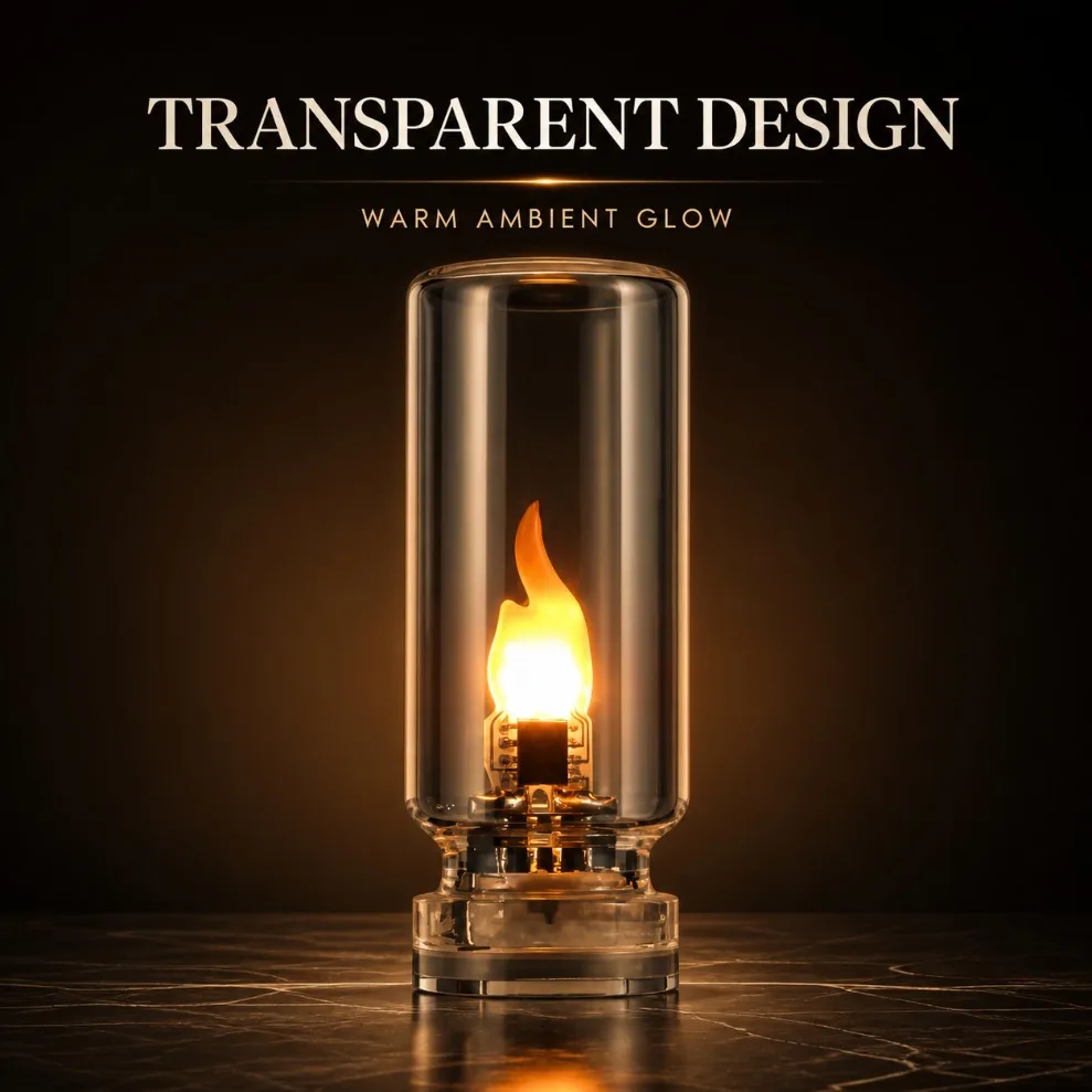 USB Touch Control Flickering Flame DC5V LED Night Light Clear & Frosted Glass Candle Lamp for Car Home Atmosphere Decor Lighting