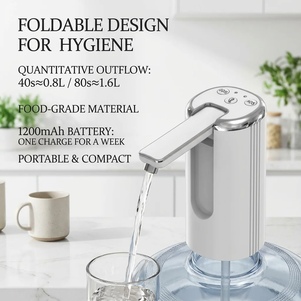 Water Dispensers Foldable Water Bottle Pump Automatic Dispenser Pump Button Control Portable Electric Water Dispenser for Home image 4