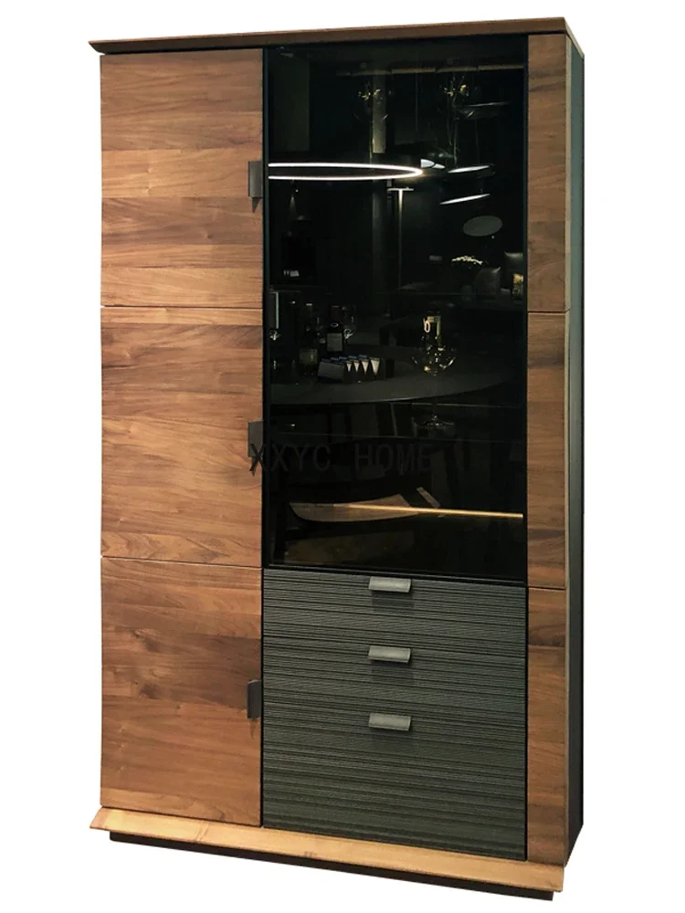 

Североамериканский черный орех, бревенчатый винный шкаф, высококачественный шкаф-витрина для гостиной, встроенная стена