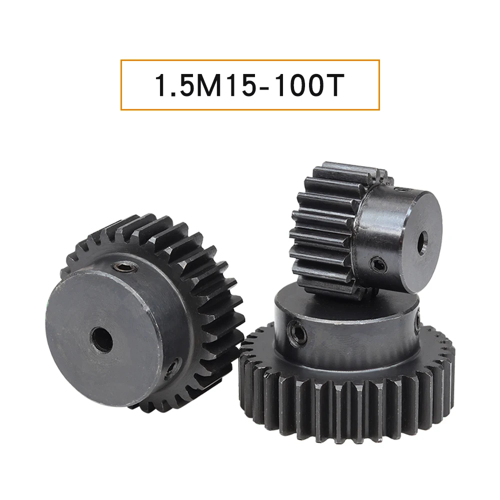 1.5 Module Spur Gear 1.5M-15T/16T SC45#Carbon Steel Material Blackening High Frequency Quenching Gear Bore Size 5/6/6.35/7/8 mm