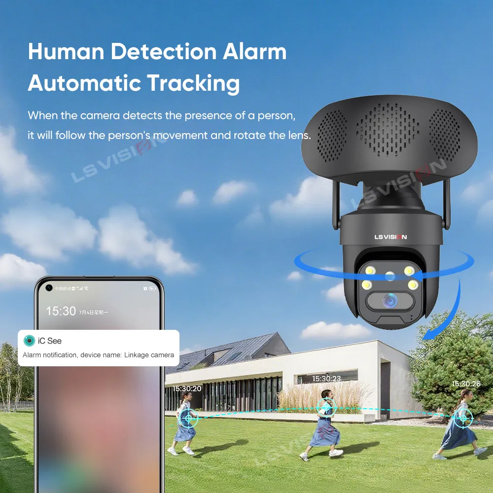 LS VISION 4MP WiFi IP カメラ Bluetooth ラウドスピーカー音楽プレーヤー屋外ワイヤレスセキュリティカメラ人間検出自動追跡