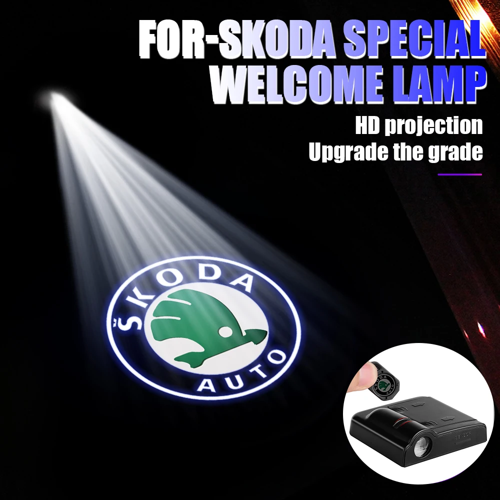 Car Badge HD Projector Lamp Door Wireless Welcome Light LED Accessories For Skoda S  Kodiaq Octavia Karoq Rapid Fabia Yeti Scala