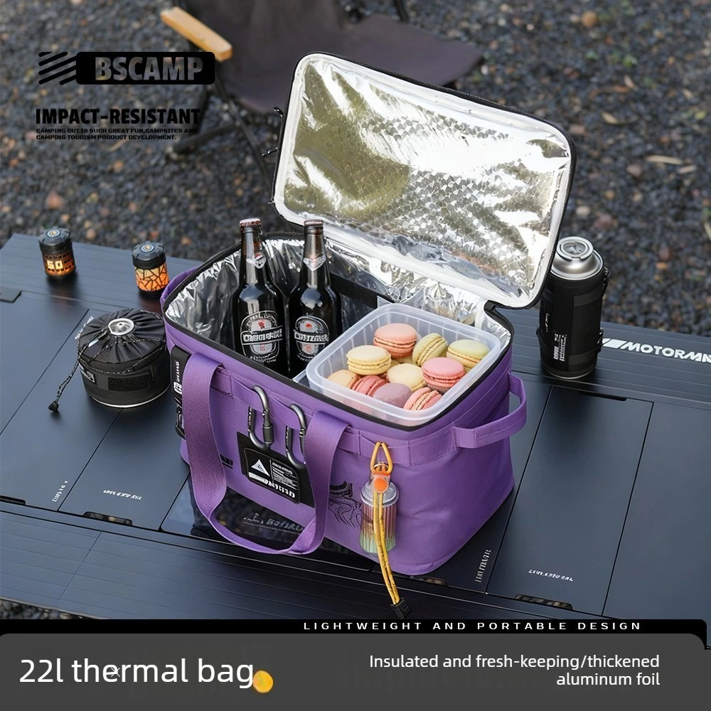 Large Capacity Foldable Insulated Picnic Bag Multifunctional Outdoor Camping Storage Bag to Keep Fruits and Foods Fresh Longer