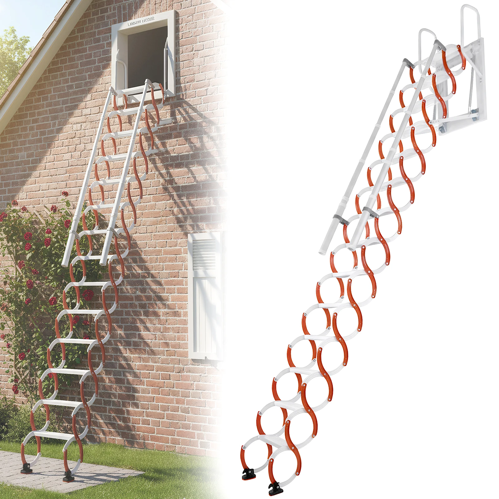 

Ceiling Mount Attic Ladder Pull Down Access Ladder Adjustable Tilt Angle (60°/65°/70°) with Handrails for Home Indoor Outdoor