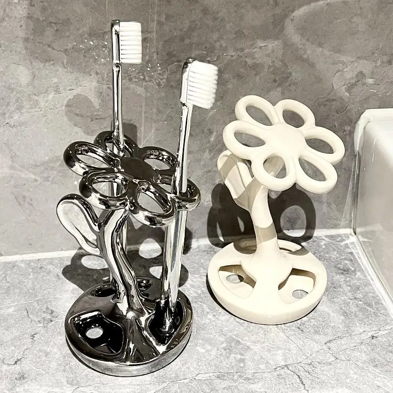 

Керамическая подставка для зубных щеток на 6 слотов в форме цветка, органайзер для ванной комнаты, легко чистится, роскошная подставка для зубных щеток, аксессуары для ванной комнаты