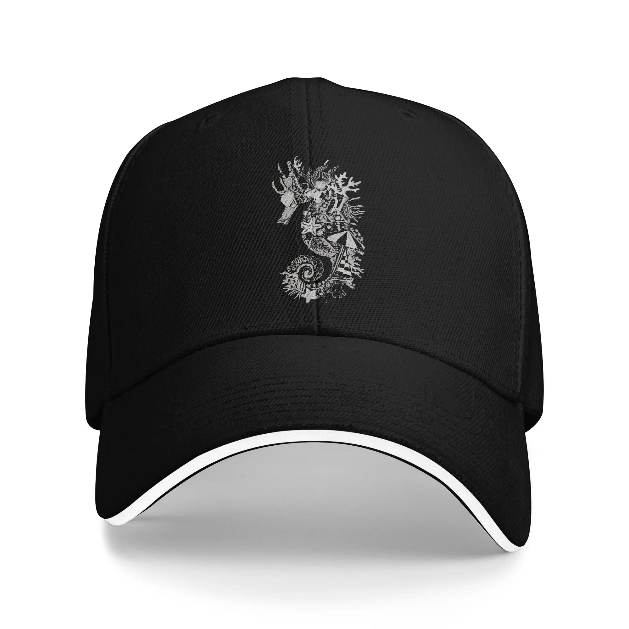 Intricate Seahorse Made of Shells Sea Life Sandwich Caps Men Women Fitted Baseball Ocean Adjustable Sports All seasons Hat Adult