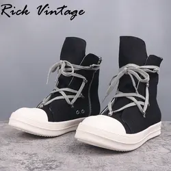 Rick Vintage kobiety wysokiej najlepsze trampki płócienne buty Pentagram buty na platformie mężczyzn sznurowane na co dzień wysokość czarne trzewiki