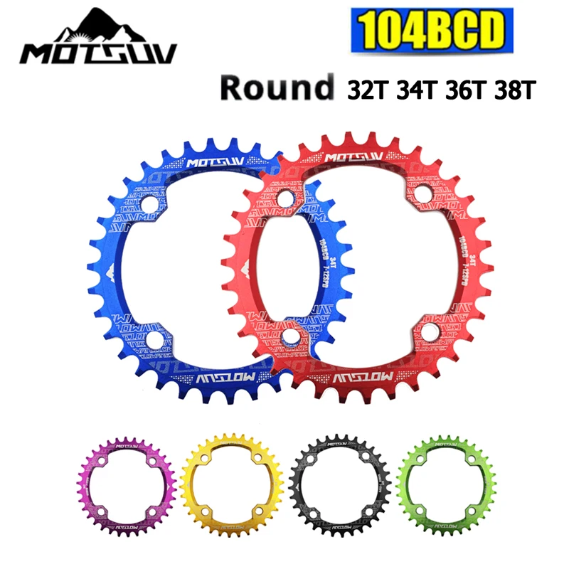 MOTSUV 104BCD Round Narrow Wide Chainring 32T/34T/36T/38T MTB Bicycle Chainring Mountain Bikes Single Tooth Plate Crankset Parts