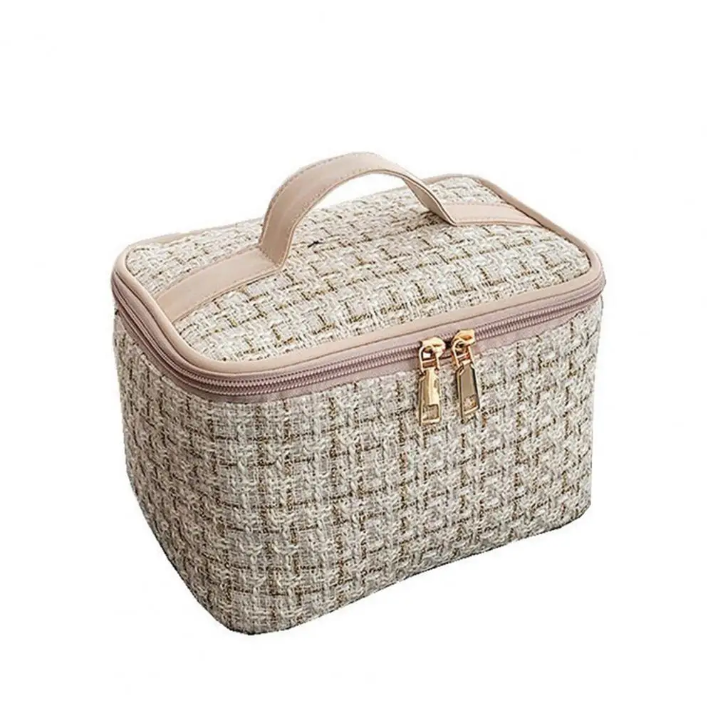 Lightweight Toiletry Bag Capacity Cosmetic Bag Plaid Texture Cosmetic Bag Set with Zipper Closure Capacity Mesh for Toiletries