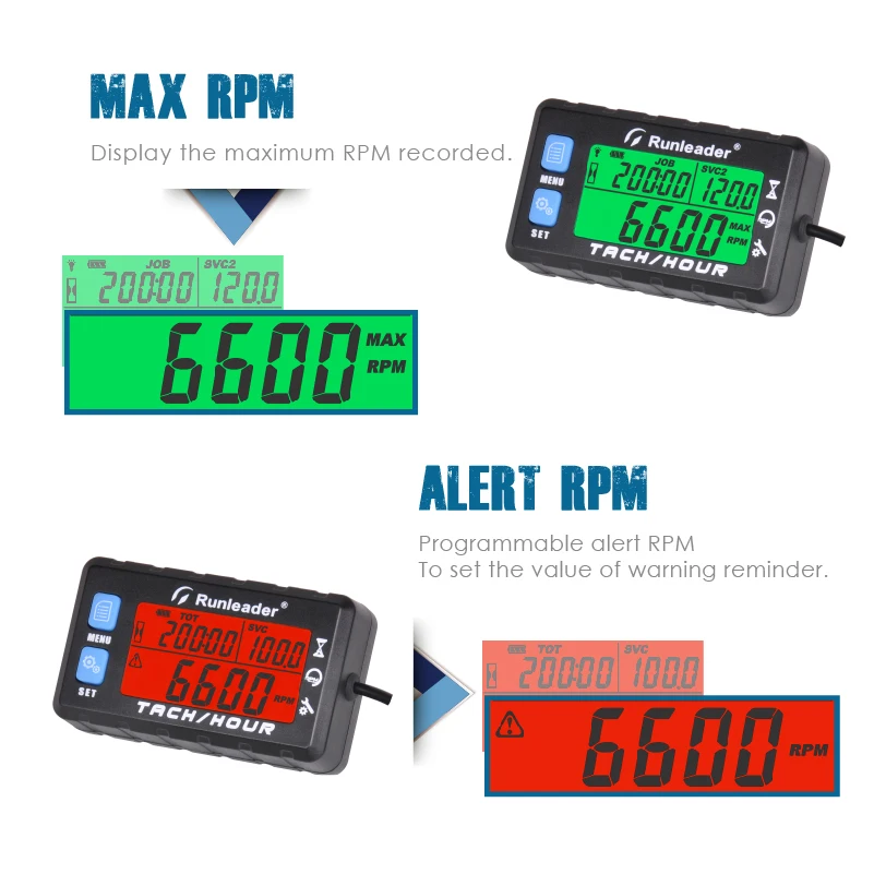 Multi-Color Backlit Engine Digital Tacho Hour Meters Tachometer Maintenance Reminder Blue Hour Meter Display for Boat Lawn Mower