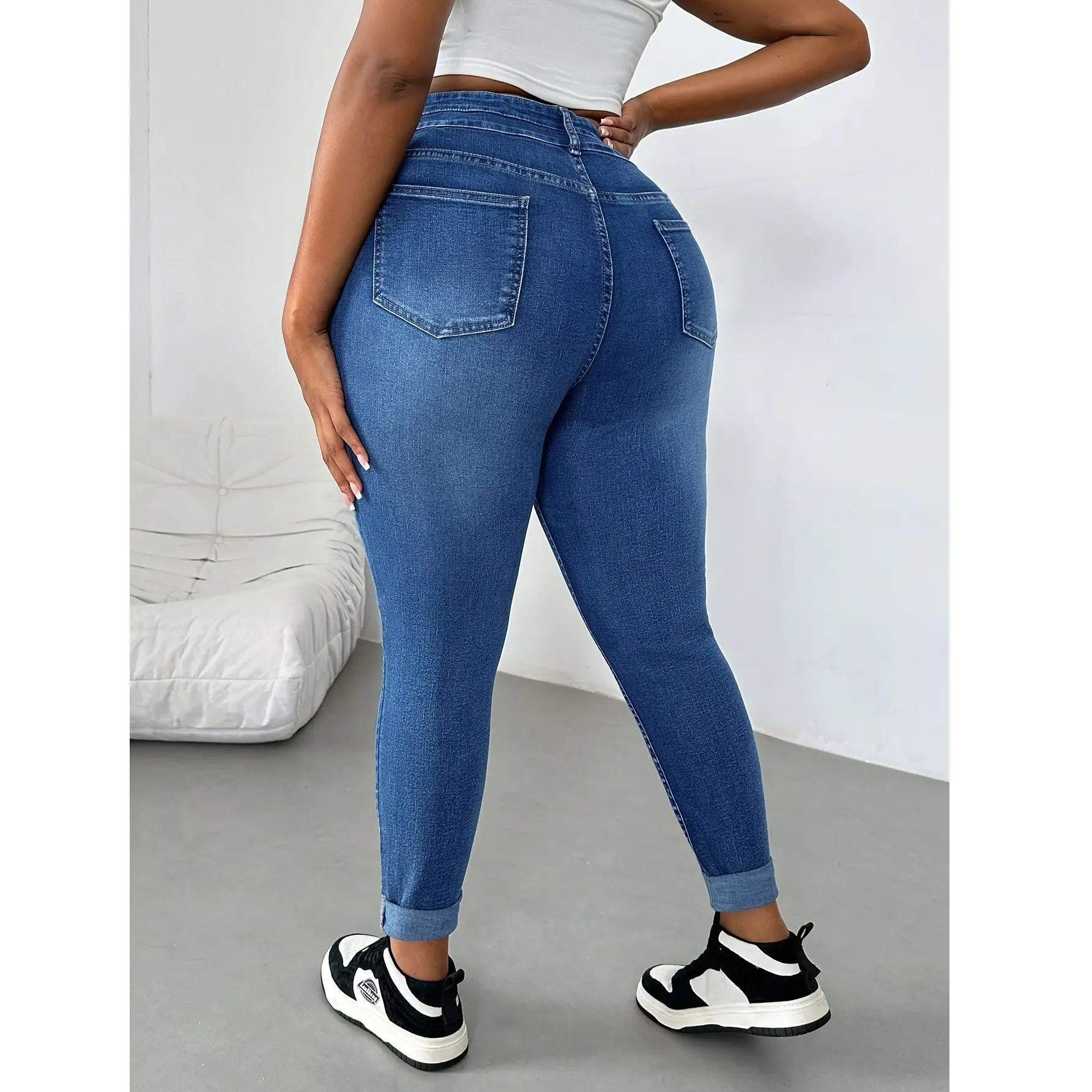 حجم كبير 5XL 4XL أزياء المرأة مثير الجينز قلم رصاص الدينيم السراويل بعقب رفع نمط الأزرق #4