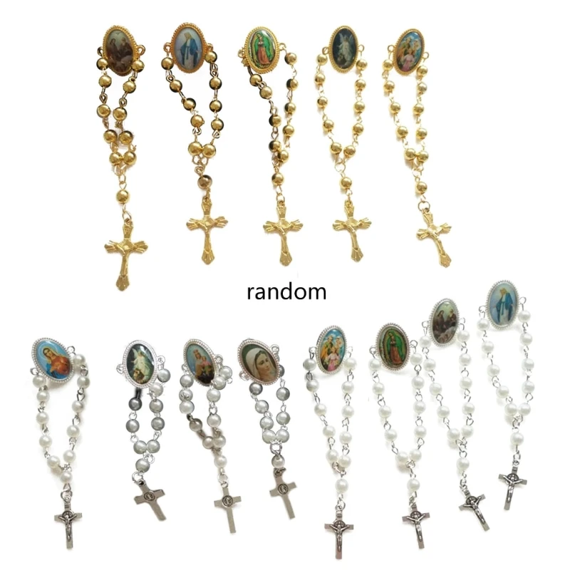 Christian Rosary Brooch Catholic Religious Gifts s Pendant Brooch Lapel Pin Collar Safety Pin for Women Girl Dresses