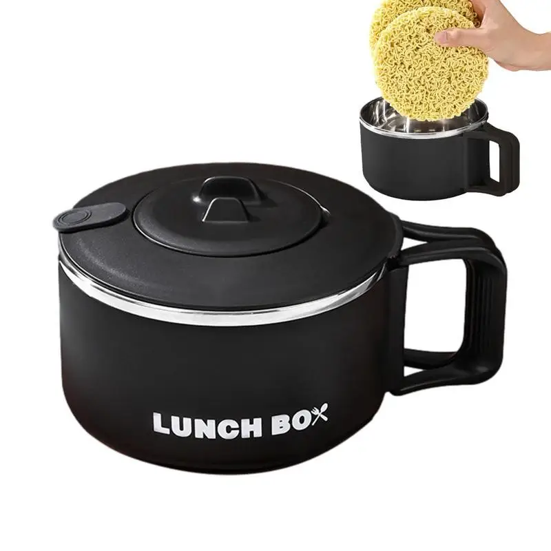 Microwave Ramen Bowl 1200ml Ramen Cooker Soup Mug Portable Noodle Cooker Stainless Steel High Capacity Japanese Ramen Bowl