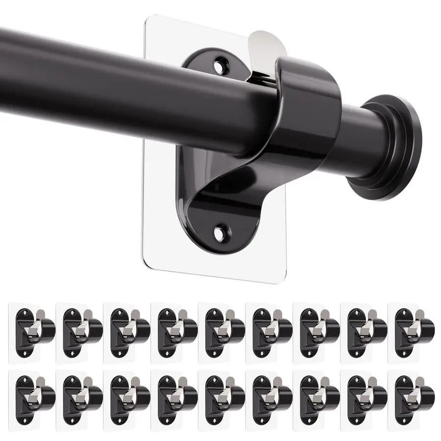 

18 Pack No Drill Curtain Rod Brackets, Renter Friendly Self Adhesive Curtain Rod Holders, Heavy Duty No Drilling Curtain Rod Hoo