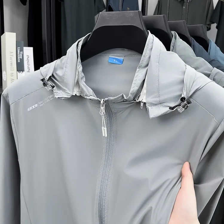 

Мужская дышащая ультратонкая верхняя одежда для активного отдыха с защитой от ультрафиолета, больших размеров, из ледяного шелка, солнцезащитная, с длинными рукавами, на молнии.