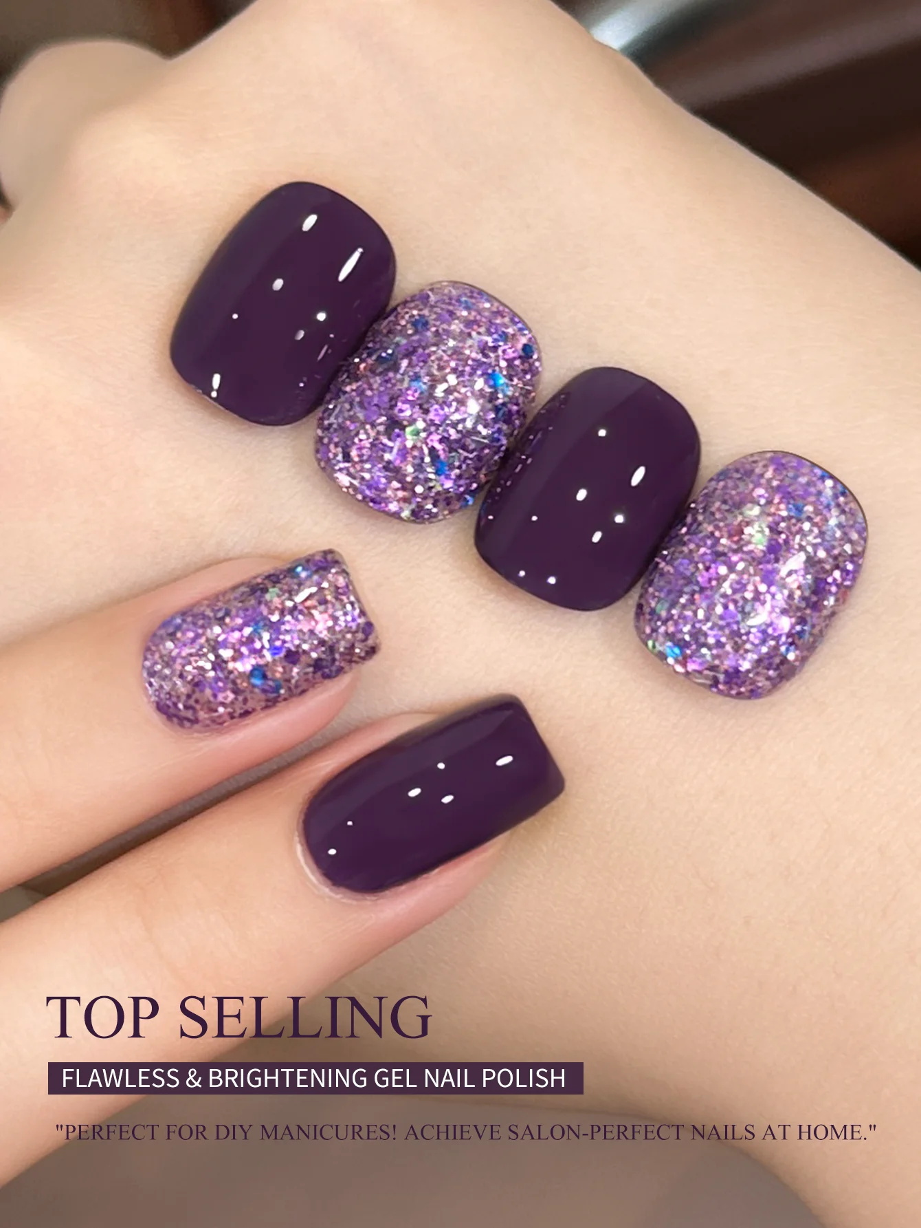 Candy Sequins 08 - Spring and Summer Fashion Nail Art Candy Sequins Solid Color Gel Nail Polish 2-Color Set, with Purple Sequins image 5