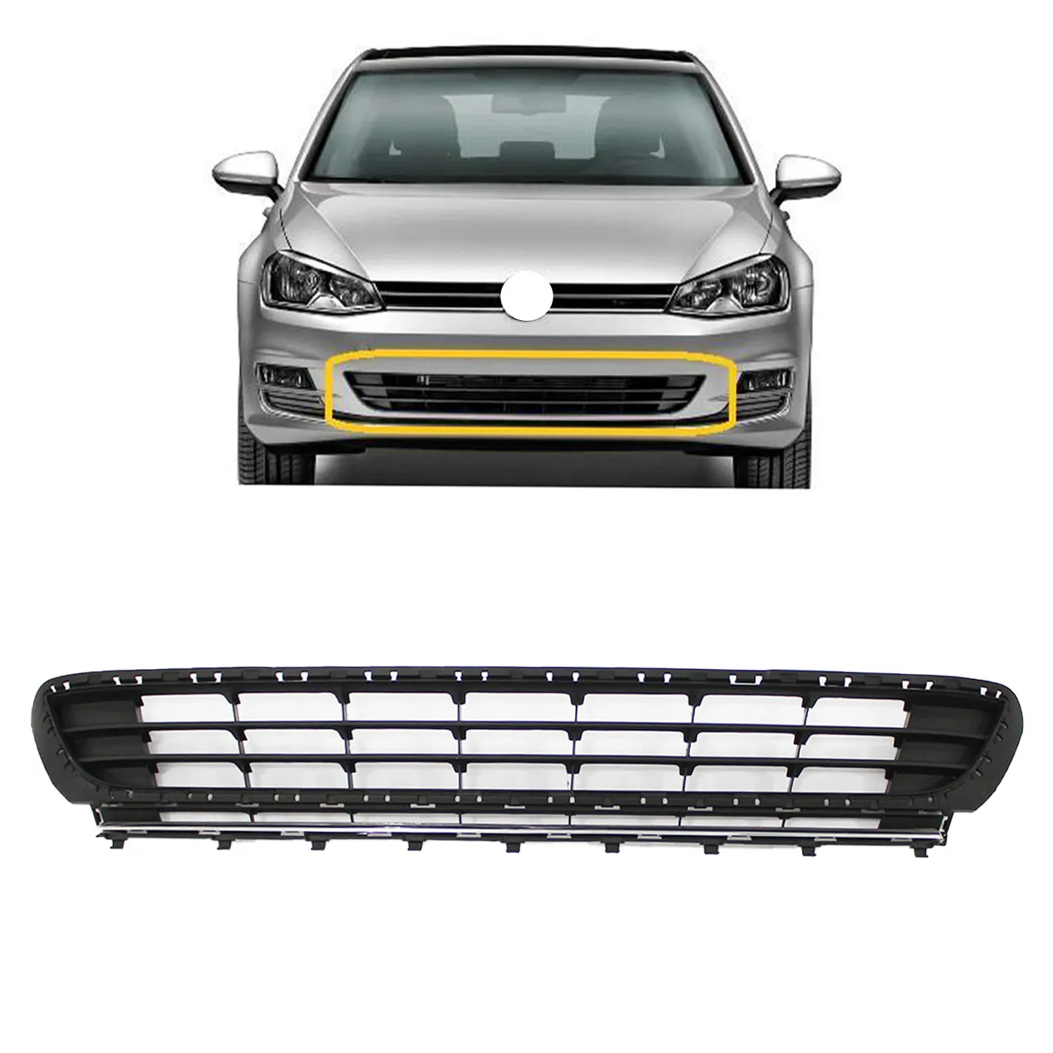 Front Bumper Lower Grille Center Grid with Chrome for VW Golf MK7 2013--2017 5G0853677 5G08536771