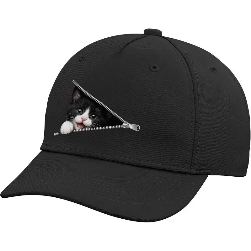 Cute Kitten Peeking Zipper Cat Face Adjustable Baseball Hat