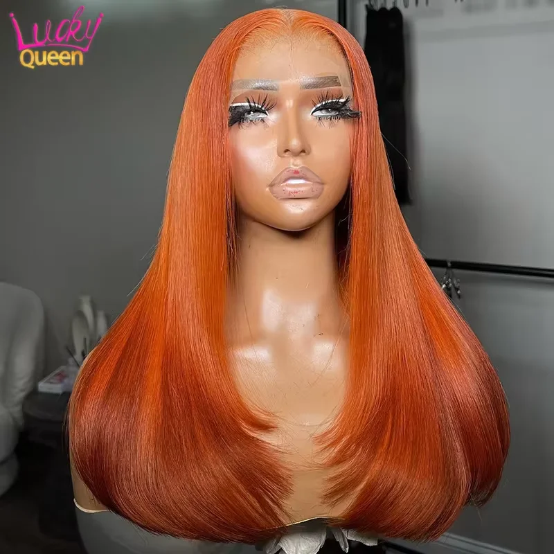 

Transparent Lace 5X5 Closure Wig Pre Plucked Ginger Orange Colored 13X6 Frontal Human Hair Wig For Women 13X4 Lace Front Wig