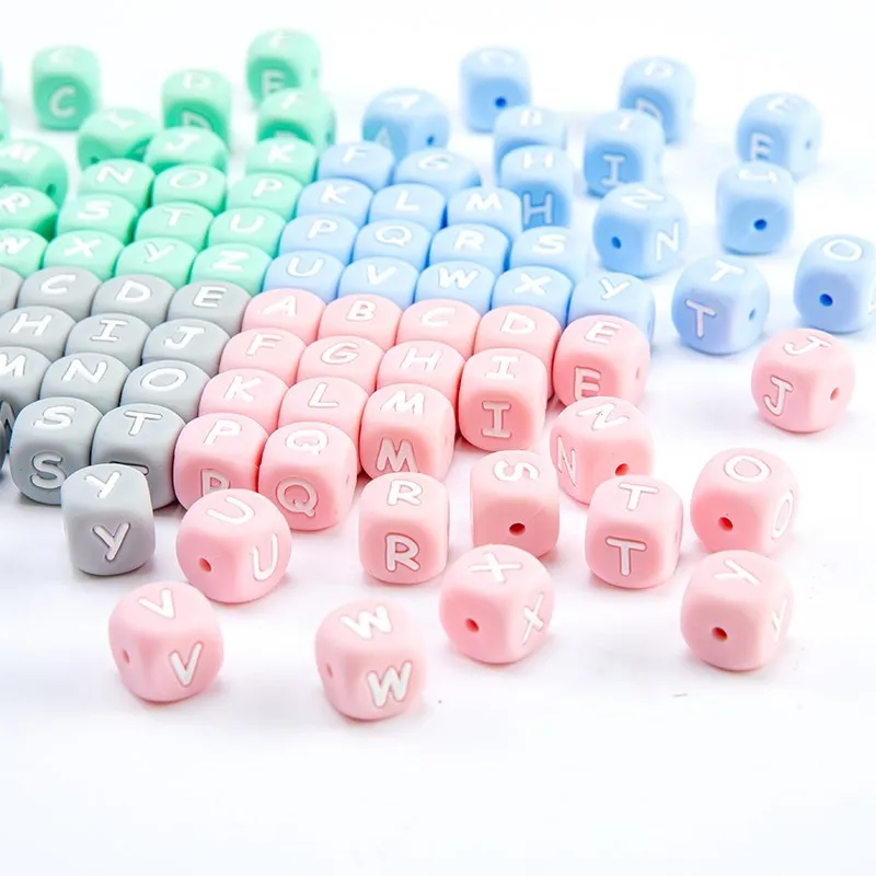 

520pc Letter Silicone Beads 12mmBaby Teether English Silicone Alphabet Letter DIY Pacifier Chain Teething Necklace Baby Products