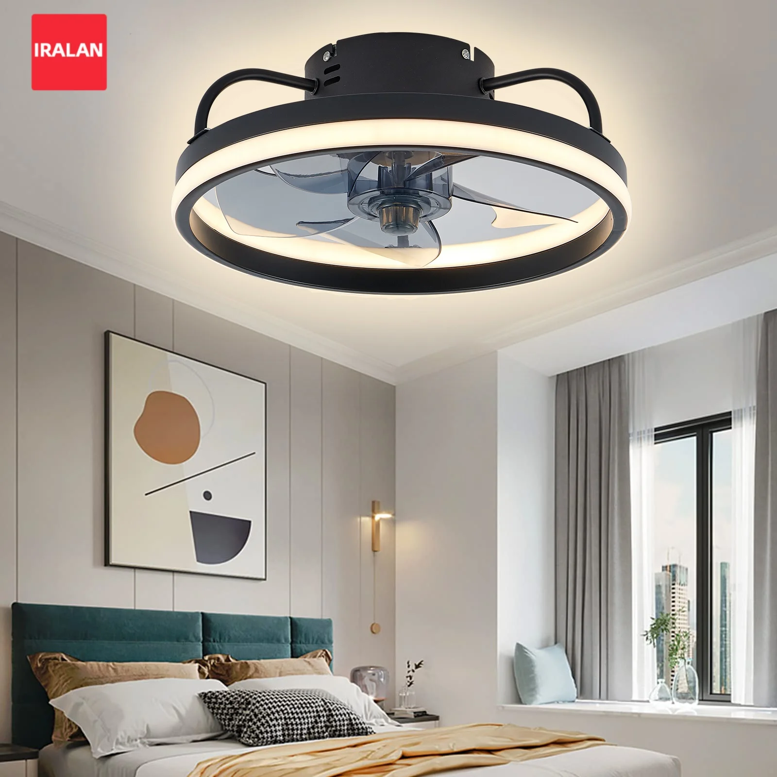 

IRALAN Ceiling Fan with Light Remote-Controlled Bluetooth Connectivity Brightness and Infinitely Dimmable Lighting for Bedroom