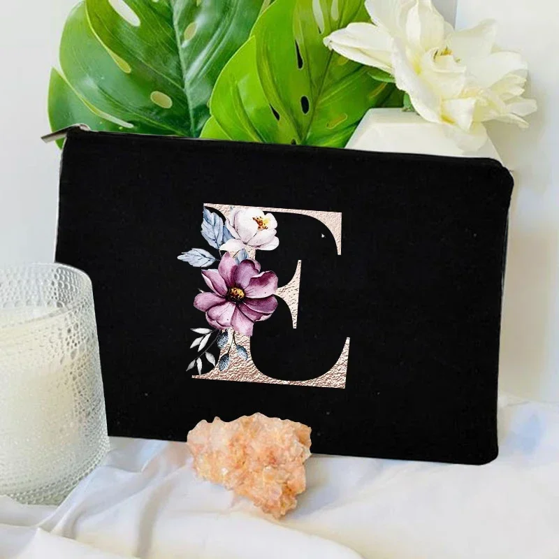 Trend Flower Name Letters Cosmetic Bag for Women Travel Toiletry Organizer Makeup Bag Bridesmaids Bachelorette Party Gifts Purse