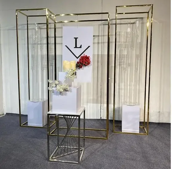 

3pcs stainless steel column base flower balloon arch wedding background birthday stage booth props square frame
