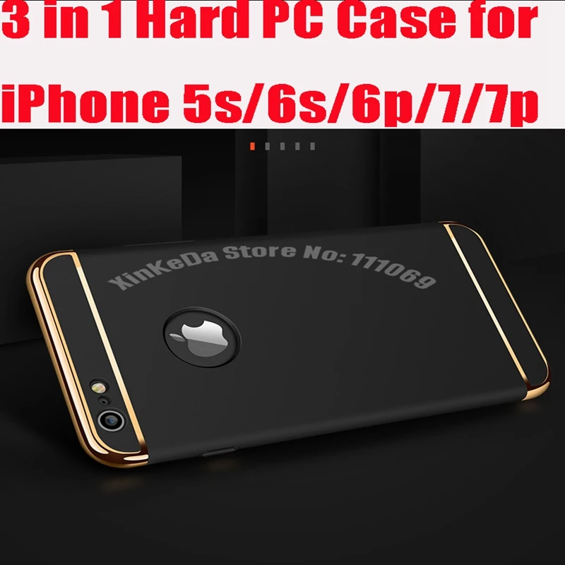 

10pcs Luxury Gold Hard Case For iphone X 8 7 6S 5S SE Back Cover Coverage Removable 3 in 1 Fundas Case For iphone 6 6s 7 8 Plus